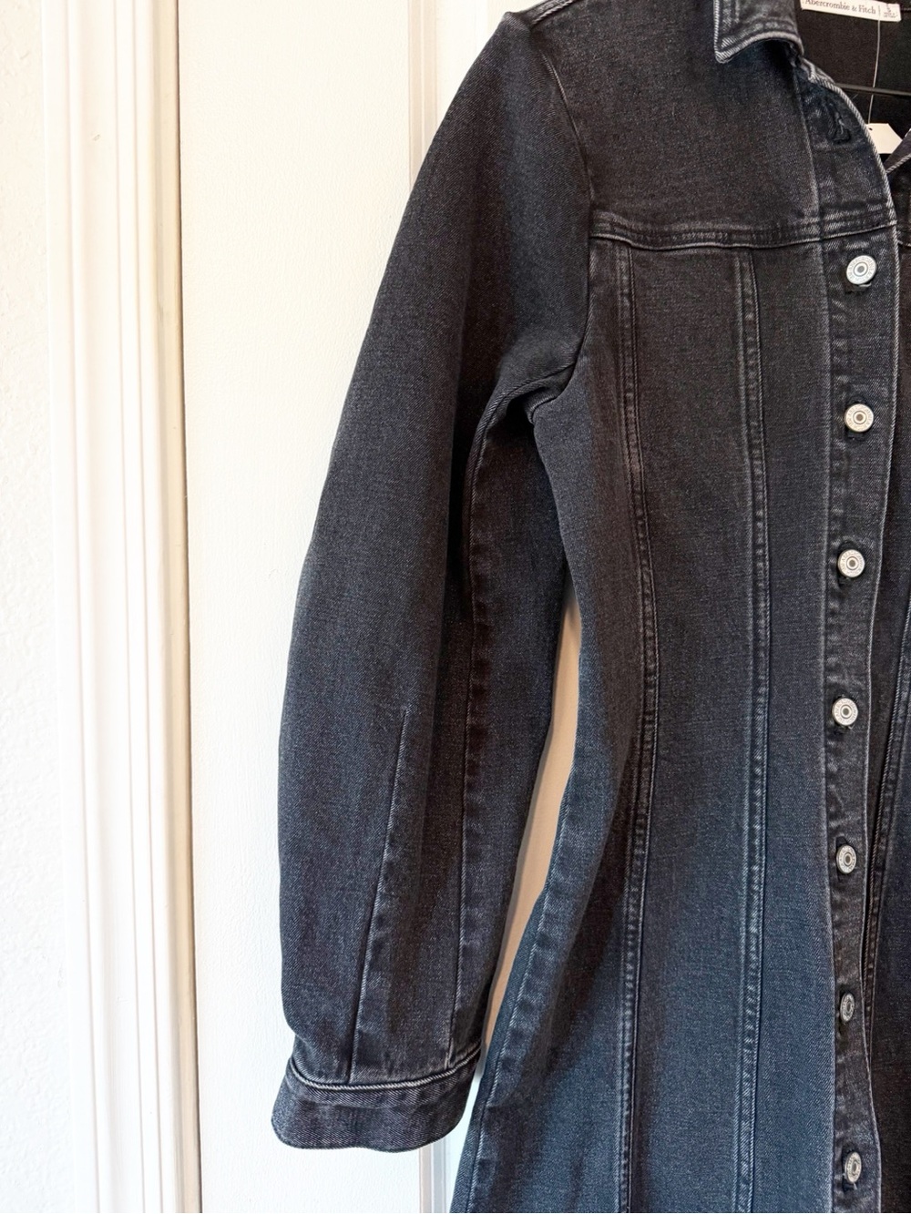 Abercrombie Barrel Sleeve Black Denim Shirt Mini Dress NWT Sz Small - Picture 3 of 6